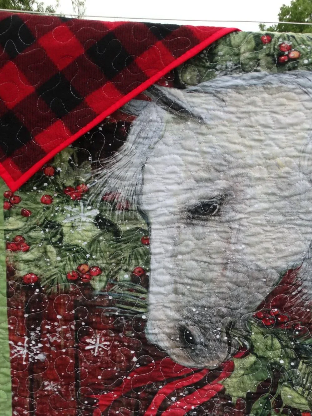 Handmade Christmas Horse Barn Country Christmas Quilt Fleece Backing